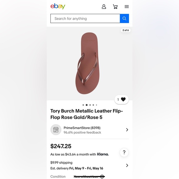 Tory Burch Metallic Leather Flip-Flop Rose Gold/Rose - Picture 9 of 10